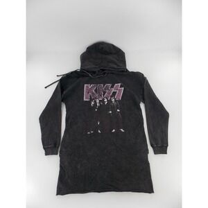 Vintage Canvas KISS Hoodie Womens S Black Excellent Mineral Wash Graphic Rock